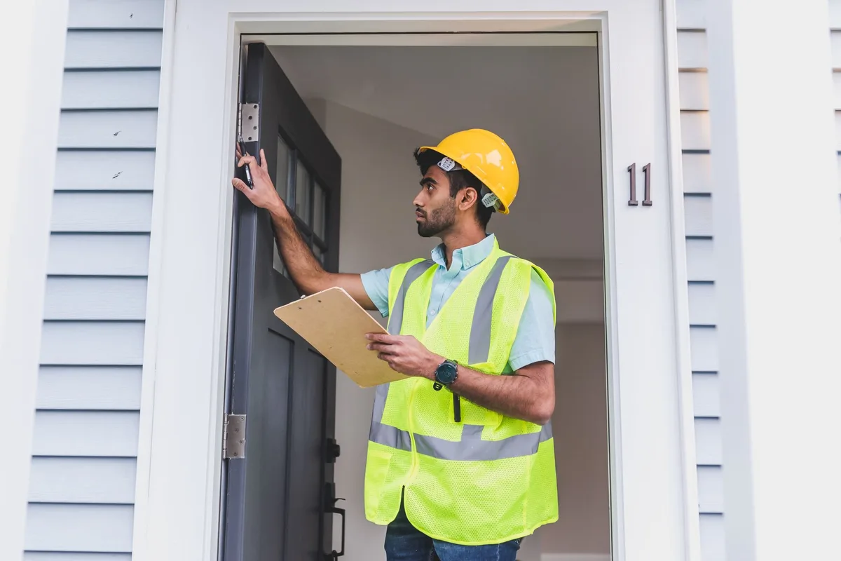 Inspecteur vérifiant la conformité d'un logement parisien lors d'un contrôle administratif.